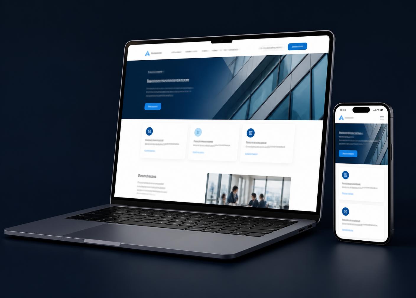 Masaüstü ve mobil cihazlarda görüntülenen modern bir işletme web sitesi tasarımı